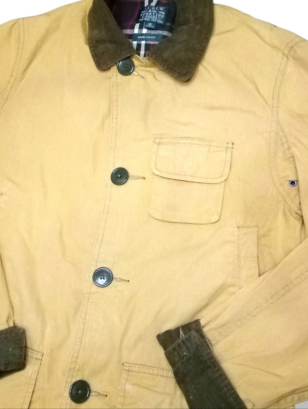 J. CREW Vintage Barn Jacket | Tan w/Brown Trim Plaid Lining Men's XS /Unisex S/M